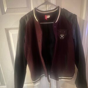 Ladies Burgundy and Black Varsity Jacket Size 8